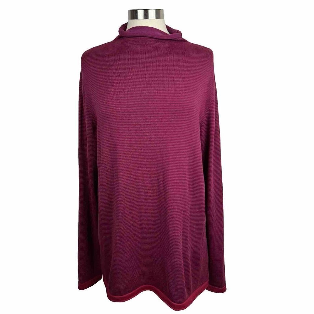 Title Nine Sweater L Womens Pink Striped Long Sleeves Pullover Mock Neck
